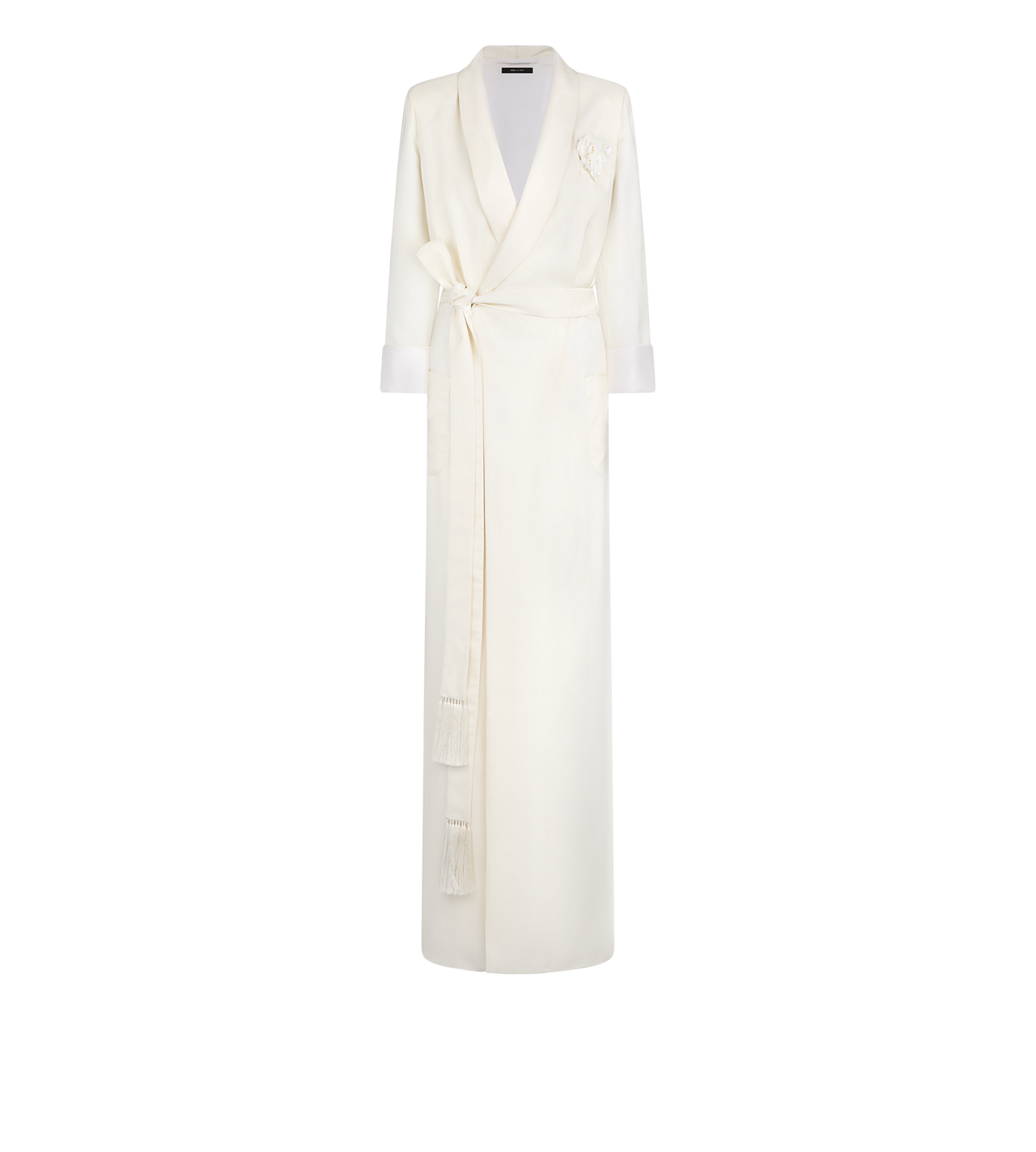 TOM FORD SILK OFF WHITE LONG PEIGNOIR EN SOIE &Agrave; COL CH&Acirc;LE