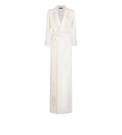 TOM FORD SILK OFF WHITE LONG PEIGNOIR EN SOIE &Agrave; COL CH&Acirc;LE