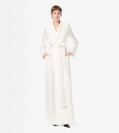 TOM FORD SILK OFF WHITE LONG PEIGNOIR EN SOIE &Agrave; COL CH&Acirc;LE