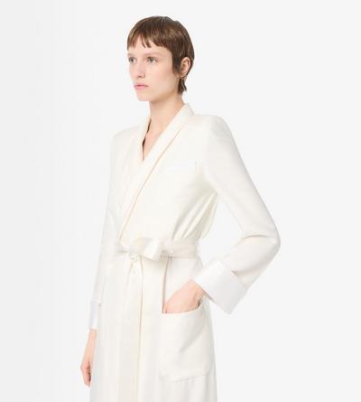 TOM FORD SILK OFF WHITE LONG PEIGNOIR EN SOIE &Agrave; COL CH&Acirc;LE