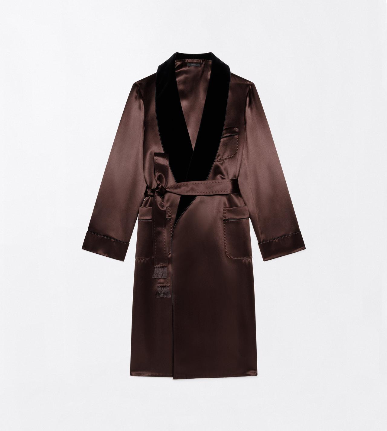TOM FORD SILK BROWN+BLACK SILK SATIN ROBE