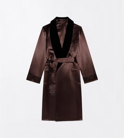 TOM FORD SILK BROWN+BLACK SILK SATIN ROBE