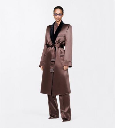 TOM FORD SILK BROWN+BLACK SILK SATIN ROBE