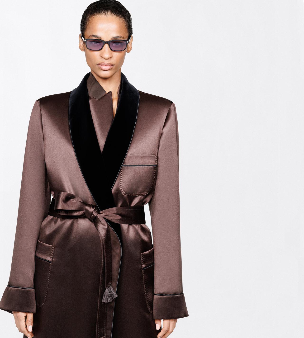 TOM FORD SILK BROWN+BLACK SILK SATIN ROBE