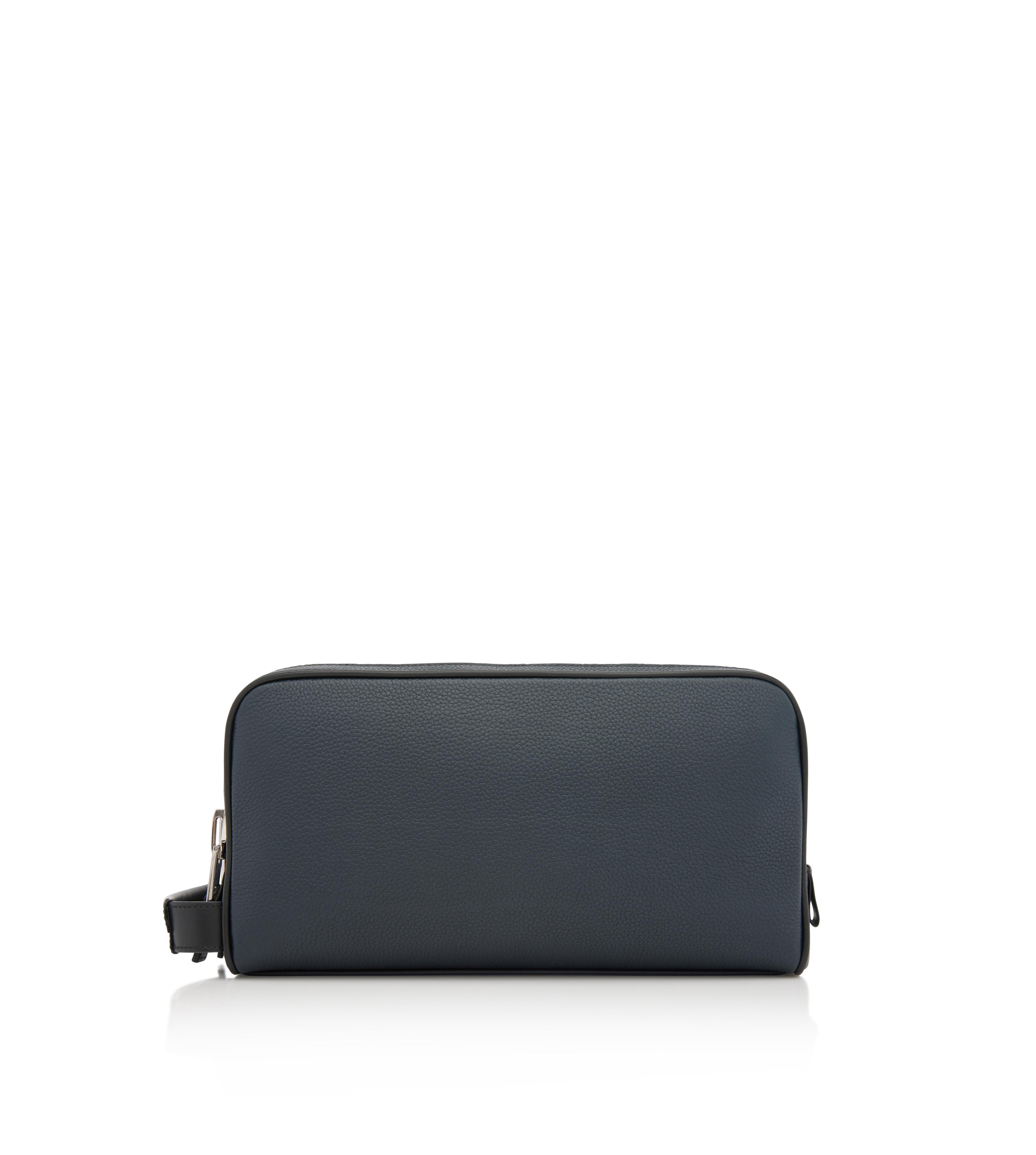 GRAIN LEATHER DOUBLE ZIP TOILETRY BAG