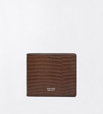 TOM FORD LEATHER CARAMEL PRINTED TEJUS T LINE CLASSIC BIFOLD WALLET
