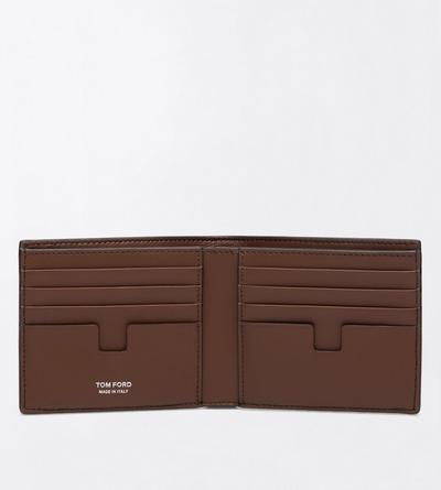 TOM FORD LEATHER CARAMEL PRINTED TEJUS T LINE CLASSIC BIFOLD WALLET