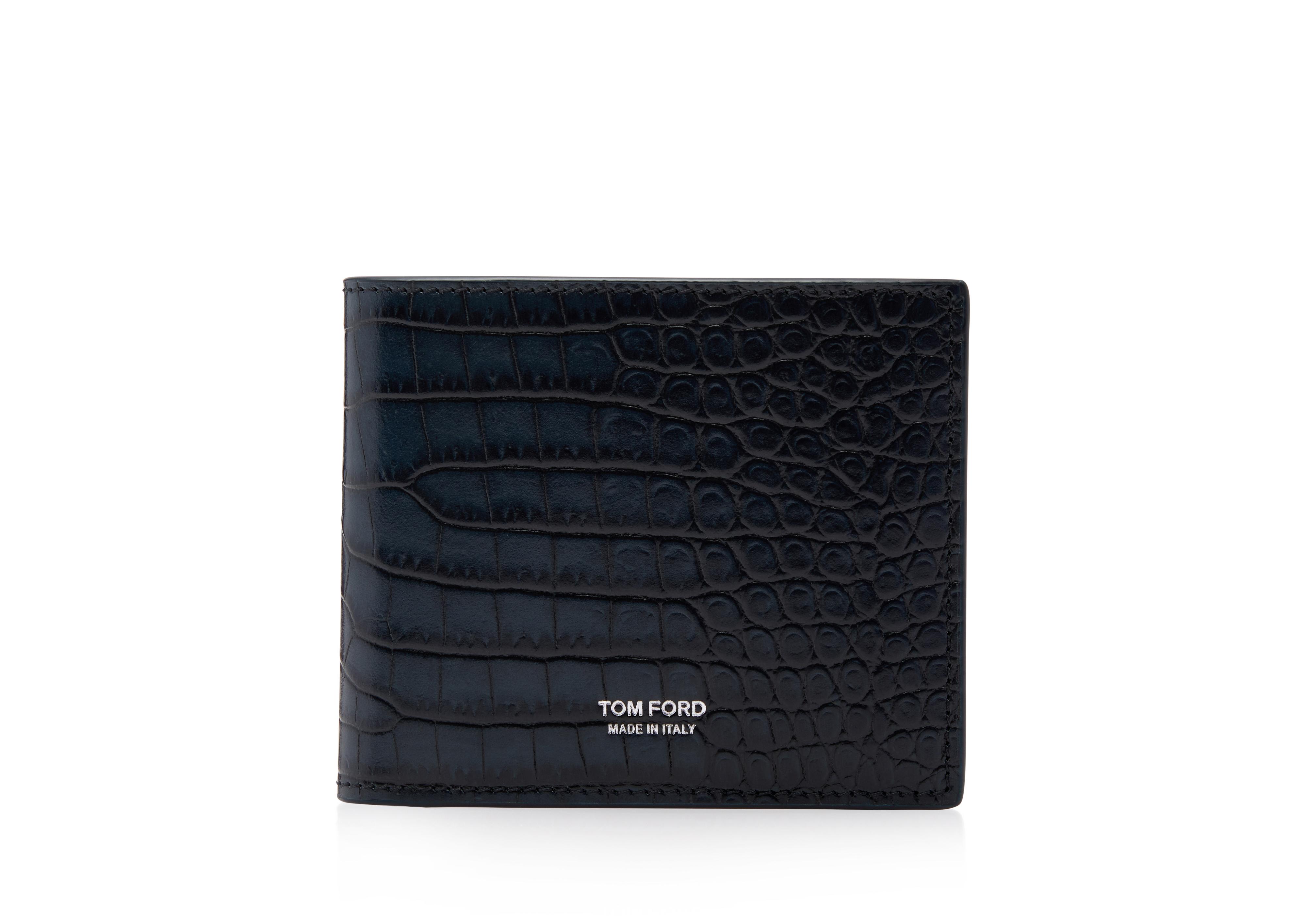 Saint Laurent Crocodile-Embossed Money Clip Wallet - Black for Men