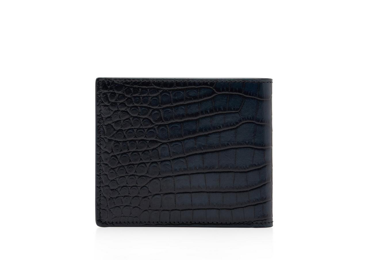 Dark blue crocodile leather wallet. Crocodile leather wallet for men.  Crocodile bifold wallet