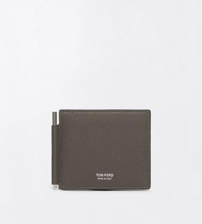 TOM FORD LEATHER SMOKE GREY GRAIN LEATHER MONEY CLIP WALLET&nbsp;