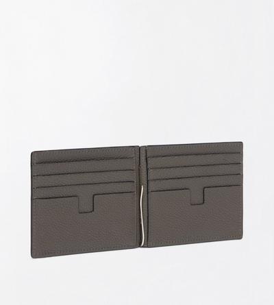 TOM FORD LEATHER SMOKE GREY GRAIN LEATHER MONEY CLIP WALLET&nbsp;