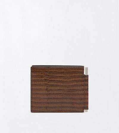 TOM FORD LEATHER CARAMEL PORTEFEUILLE &Agrave; PINCE &Agrave; BILLETS IMPRIM&Eacute; TEJUS T LINE
