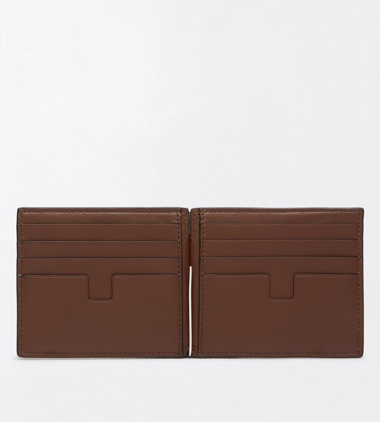 TOM FORD LEATHER CARAMEL PORTEFEUILLE &Agrave; PINCE &Agrave; BILLETS IMPRIM&Eacute; TEJUS T LINE