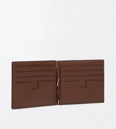 TOM FORD LEATHER CARAMEL PORTEFEUILLE &Agrave; PINCE &Agrave; BILLETS IMPRIM&Eacute; TEJUS T LINE