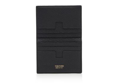 TOM FORD LEATHER BLACK T FOLD CARD HOLDER