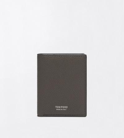 TOM FORD LEATHER SMOKE GREY GRAIN LEATHER FOLDING CARDHOLDER&nbsp;