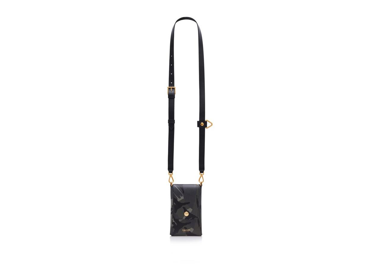 CAMO LEATHER PHONE POUCH WITH STRAP image number 0