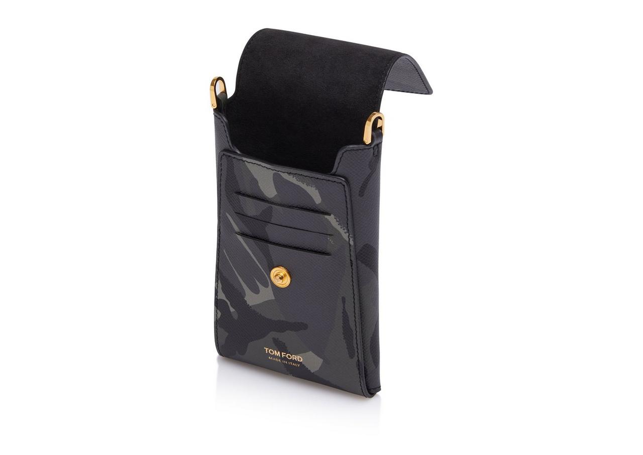 CAMO LEATHER PHONE POUCH WITH STRAP image number 1