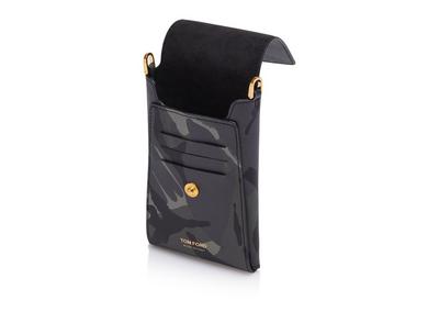 CAMO LEATHER PHONE POUCH WITH STRAP image number 1
