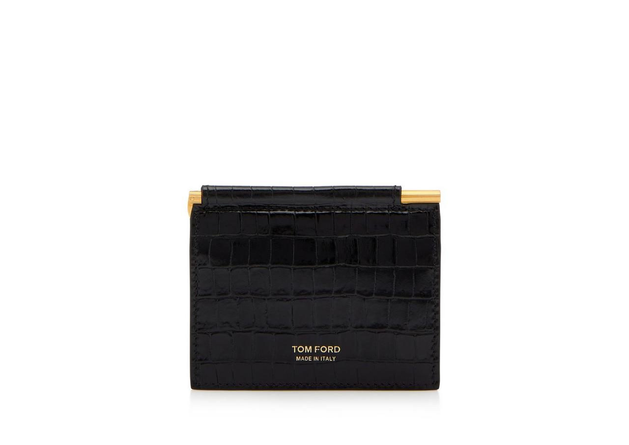 PRINTED ALLIGATOR LEATHER FOLDING MONEY CLIP CARDHOLDER image number 0