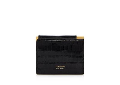 PRINTED ALLIGATOR LEATHER FOLDING MONEY CLIP CARDHOLDER image number 0