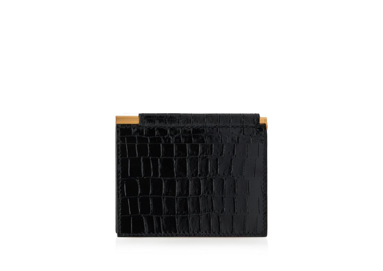 PRINTED ALLIGATOR LEATHER FOLDING MONEY CLIP CARDHOLDER image number 2