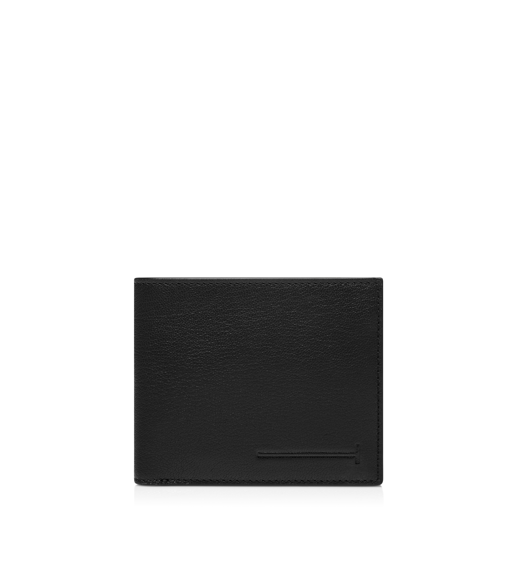 SUPPLE GRAIN LEATHER ELONGATED T LINE BIFOLD WALLET WITH COIN SLOT