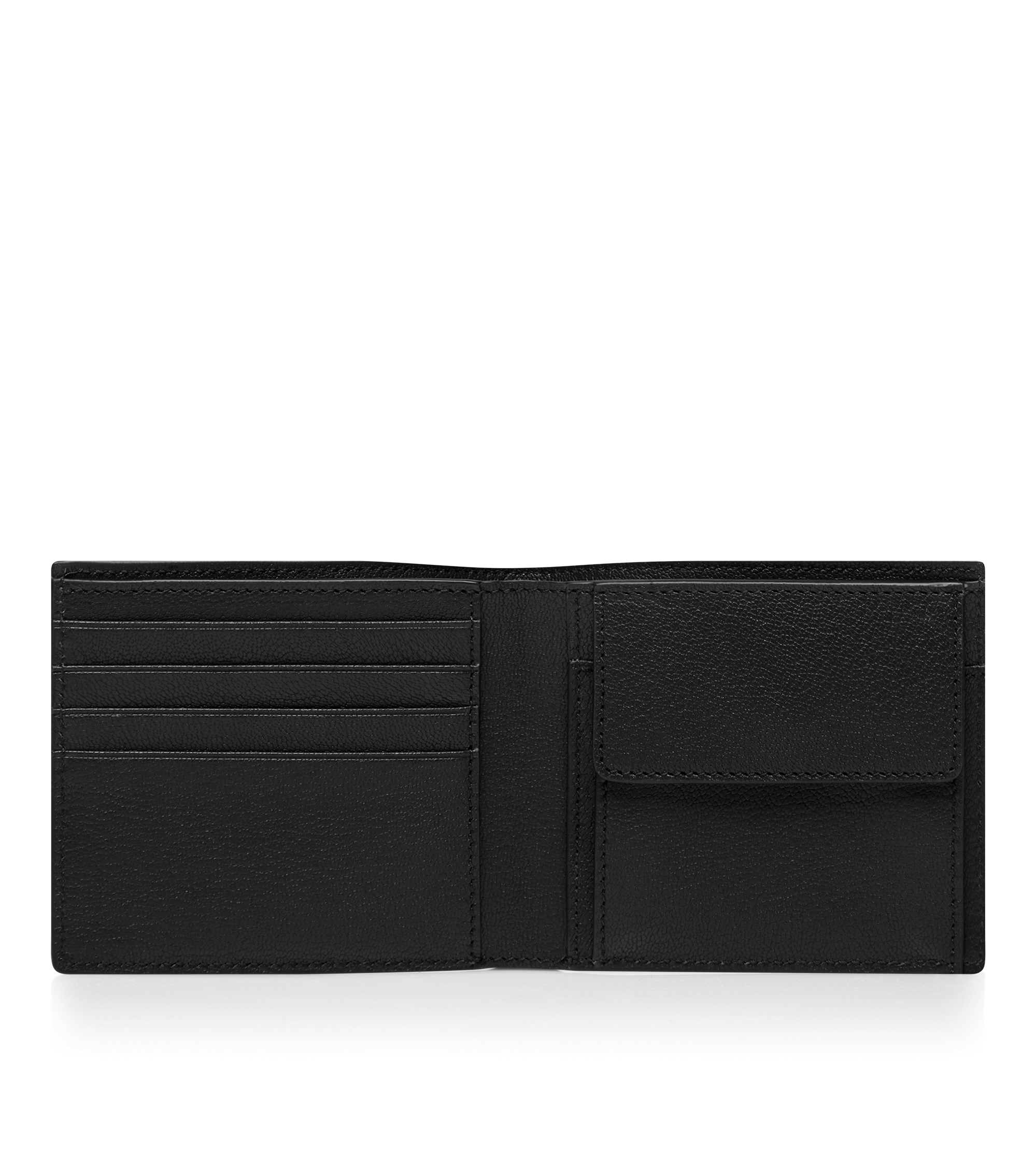 SUPPLE GRAIN LEATHER ELONGATED T LINE BIFOLD WALLET WITH COIN SLOT