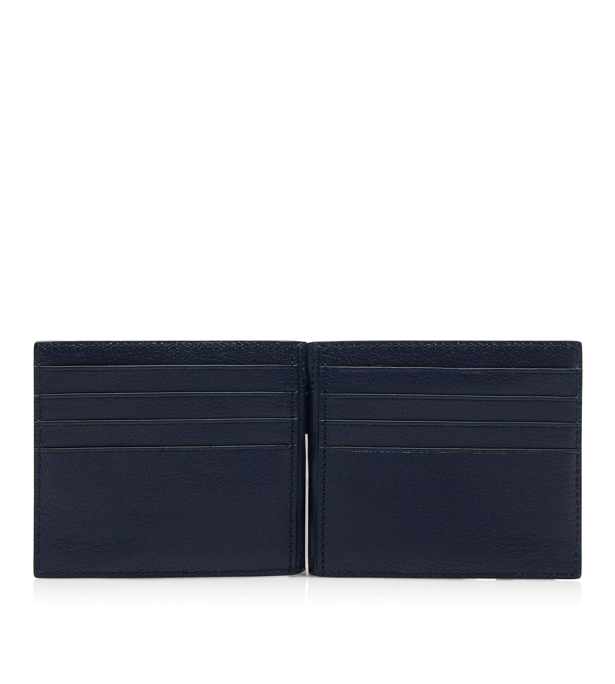 SUPPLE GRAIN LEATHER ELONGATED T LINE MONEY CLIP WALLET