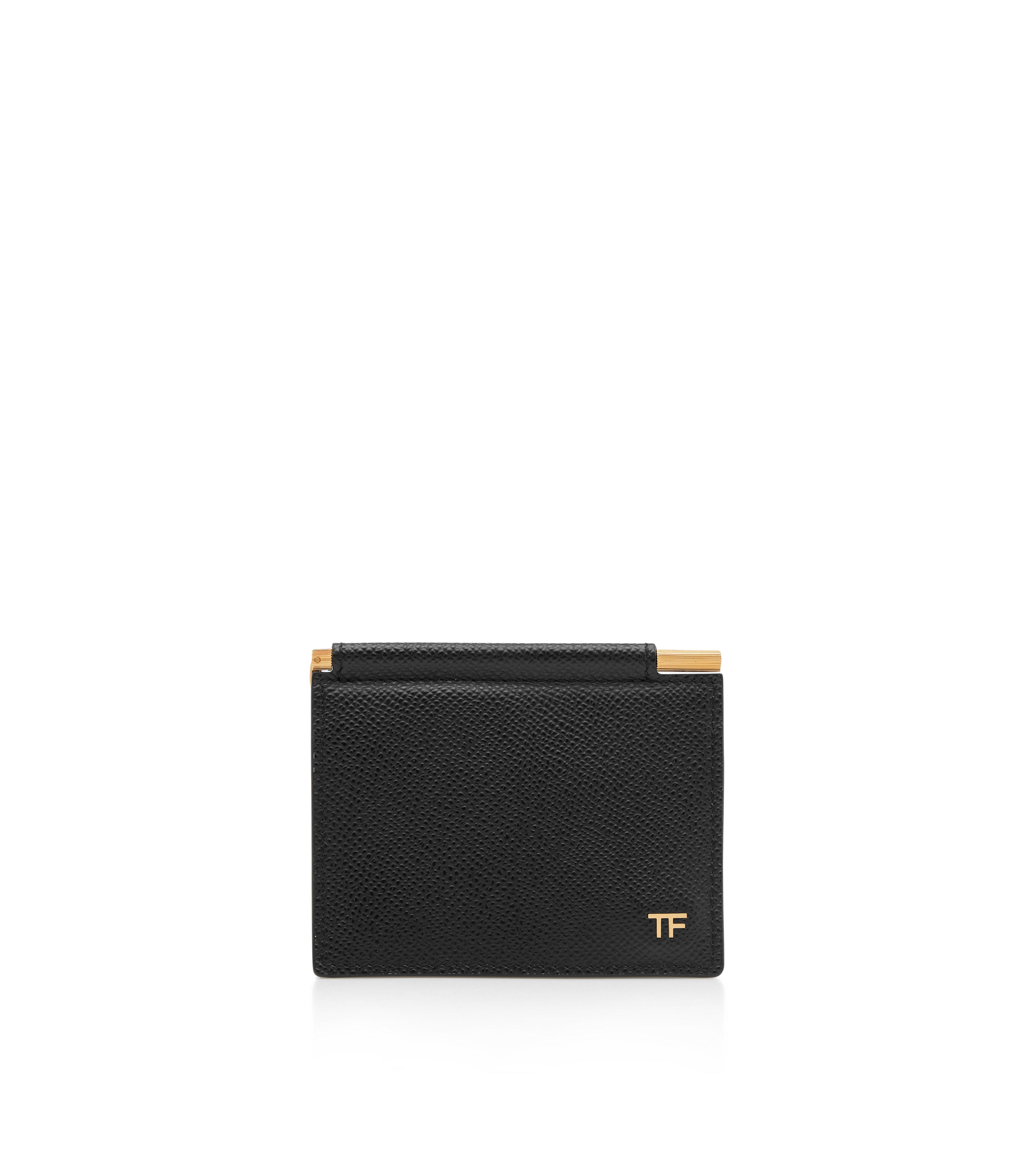 SMALL GRAIN LEATHER FOLDING MONEY CLIP CARDHOLDER