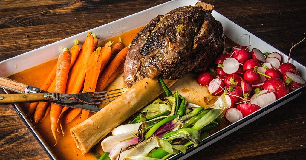 Braised Elk Shank with Spring Vegetables Recipe - Traeger