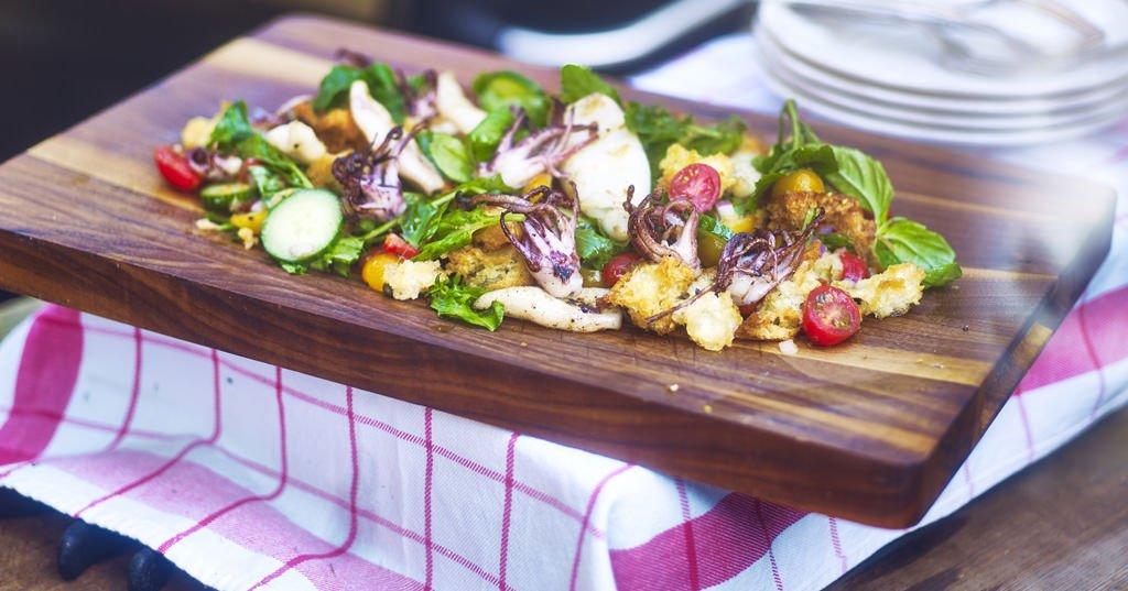 Grilled Calamari Panzanella Recipe by Chef Tyler Florence | Traeger Grills