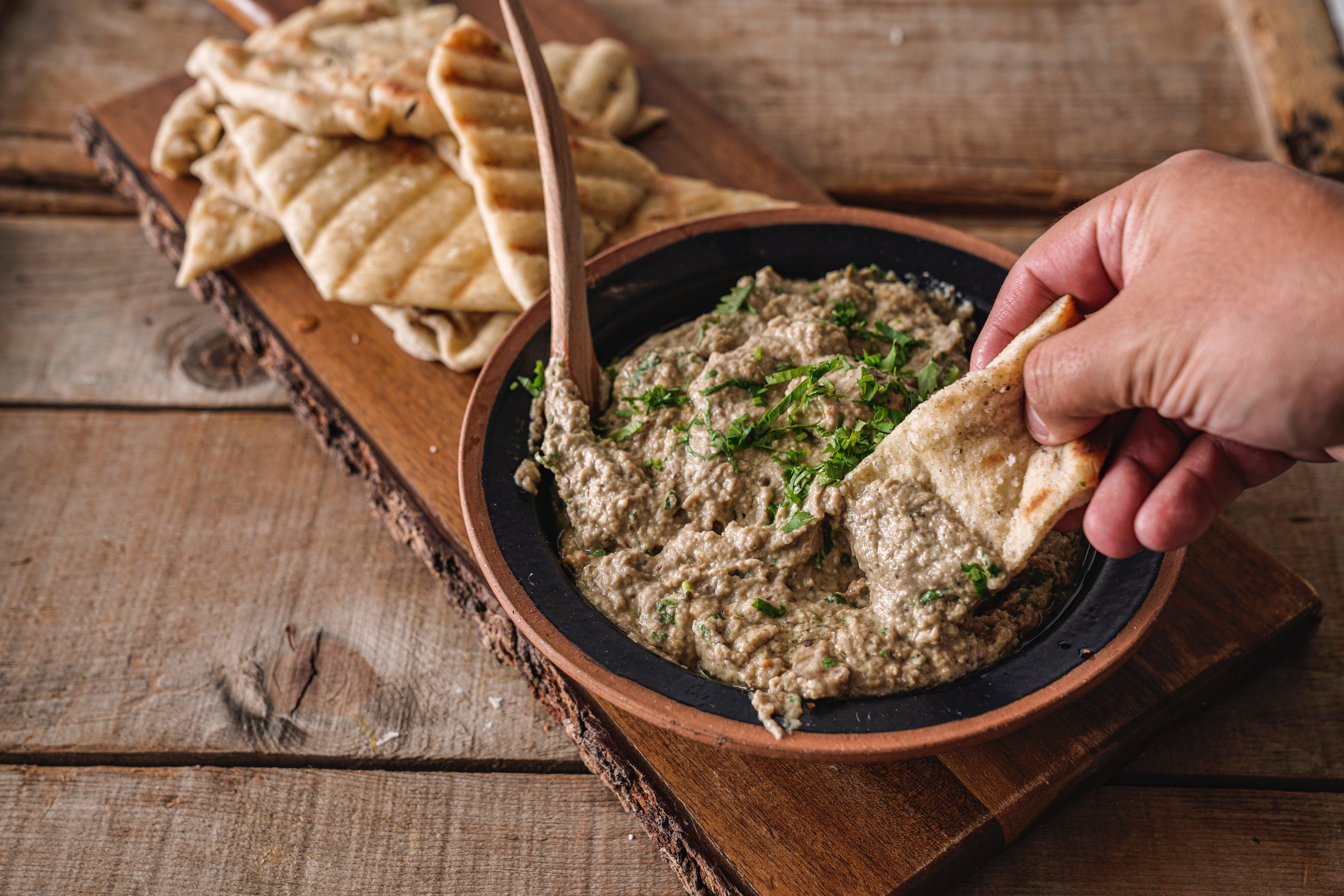 Baked Eggplant Hummus with Grilled Flatbread | Traeger Grills