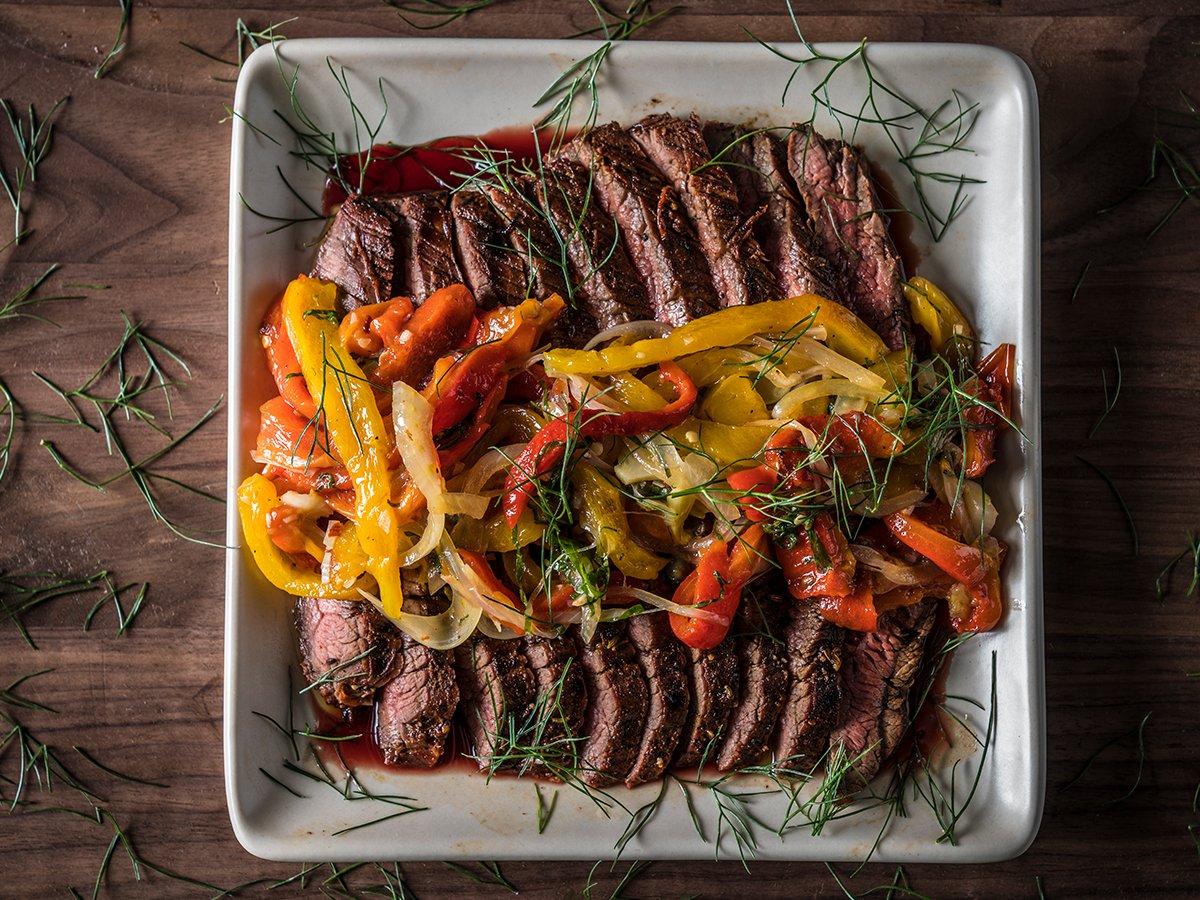 Flank Steak Roasted Peperonata - Traeger Grills