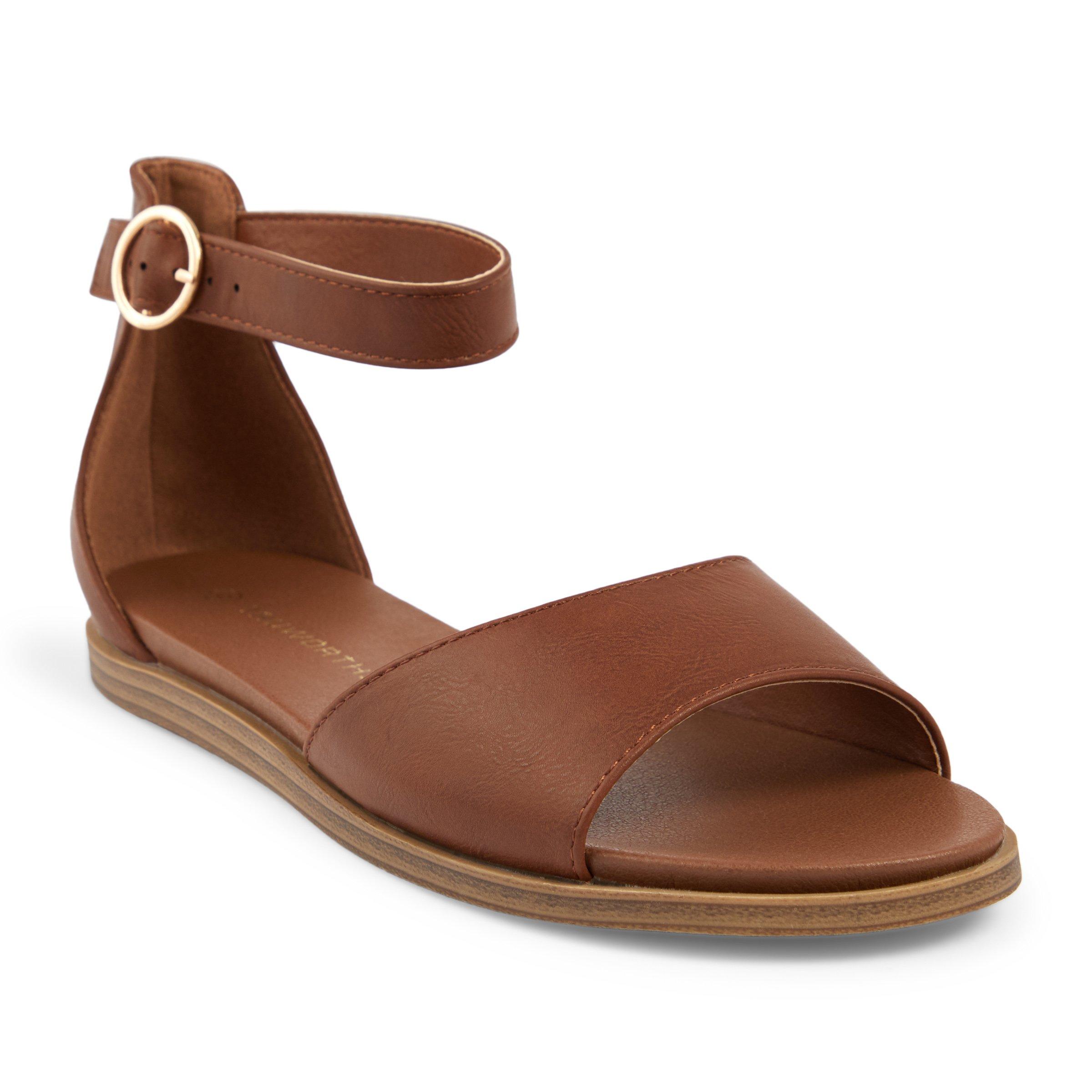 Tan flat sandals with ankle strap hot sale