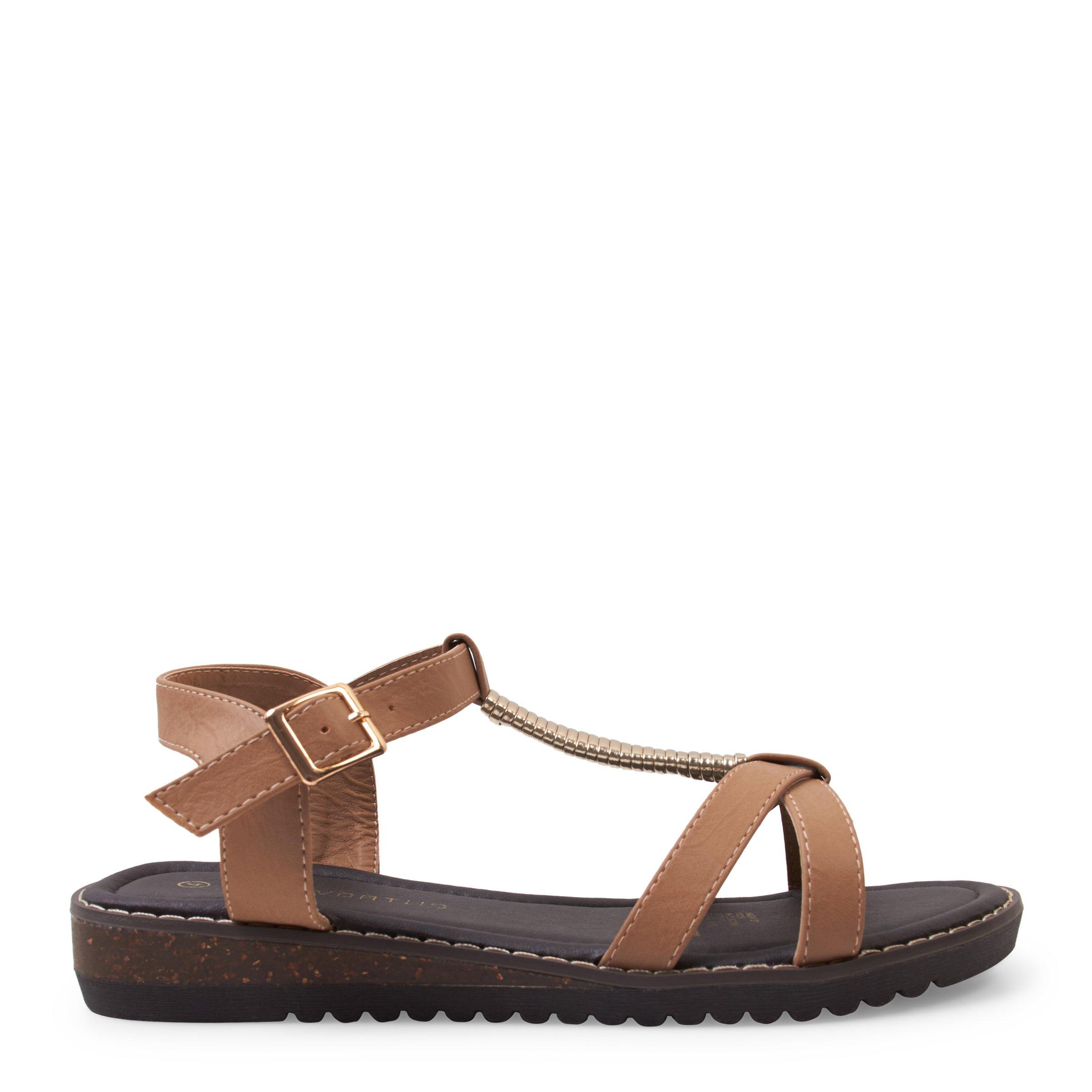 Tan t strap discount sandals