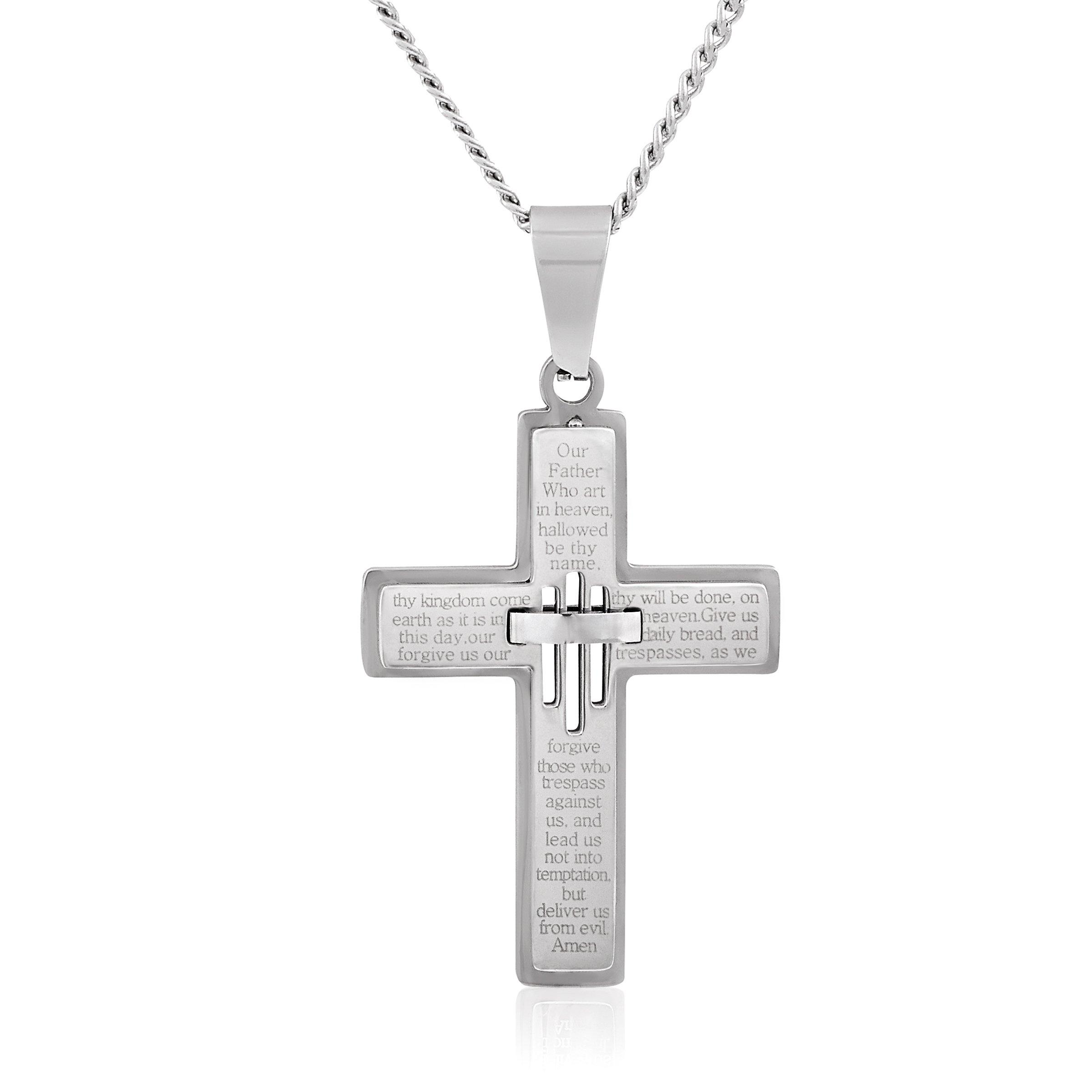 Stainless steel lord's on sale prayer cross necklace