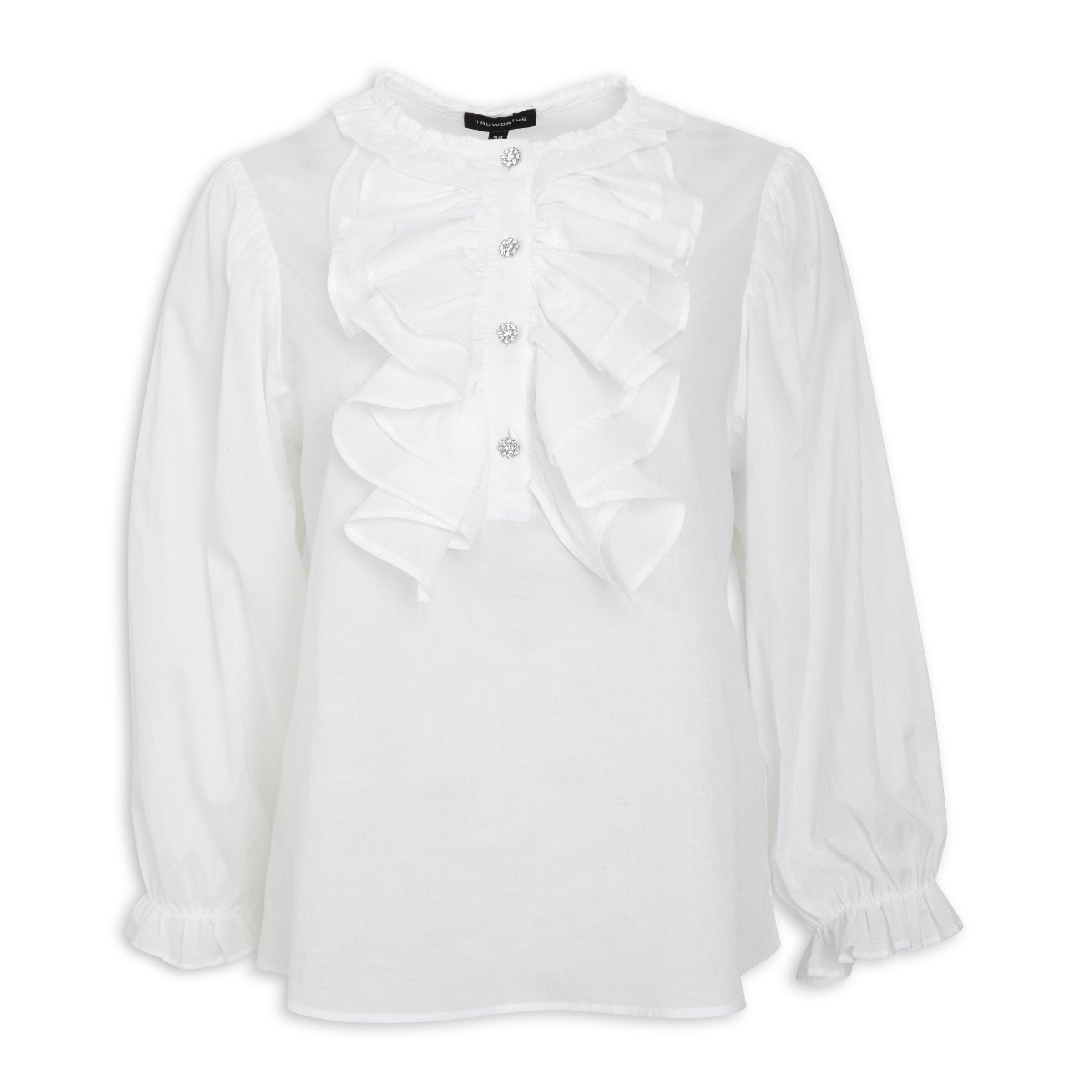 White ruffle blouse long sleeve