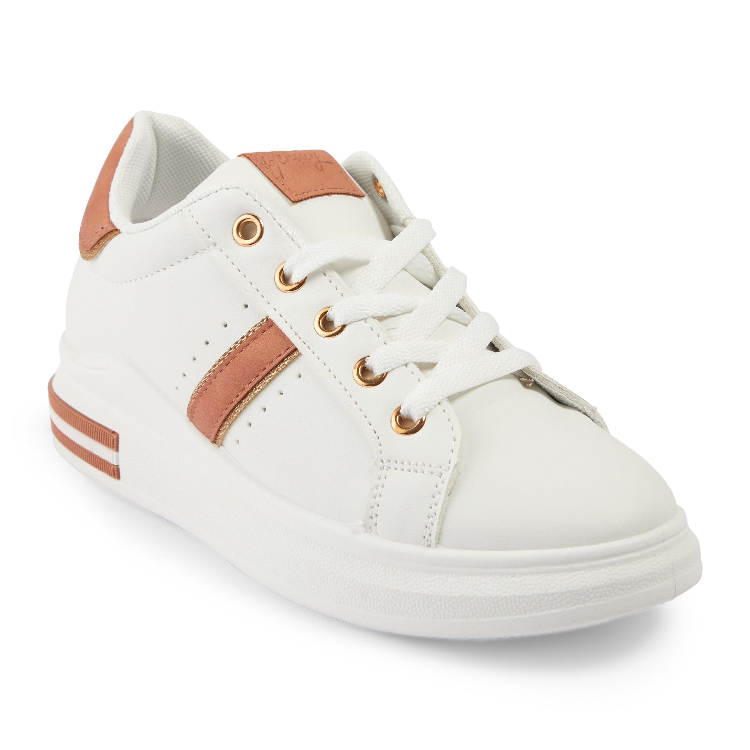 White sneakers with pink on sale stripe