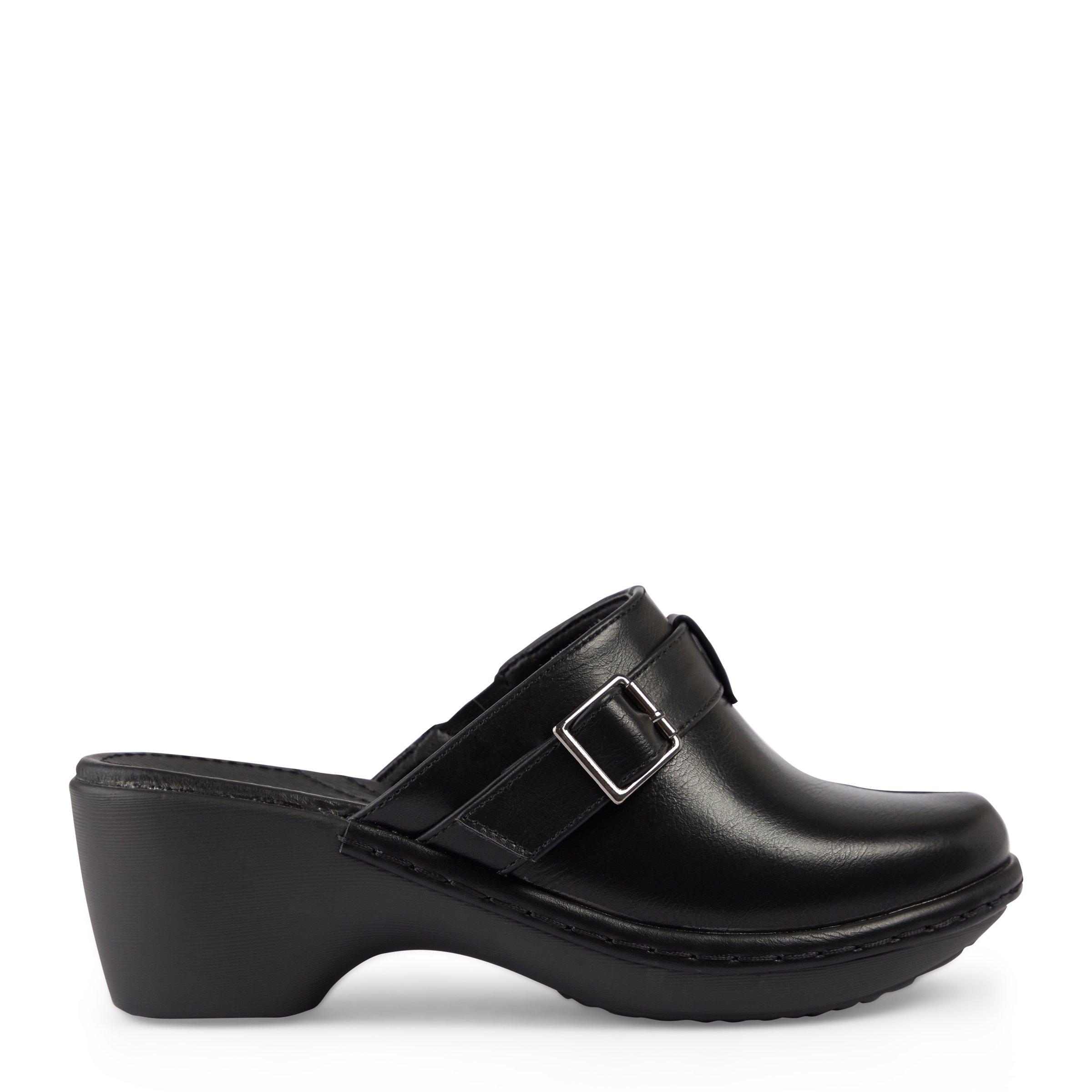 Black clogs store with buckle