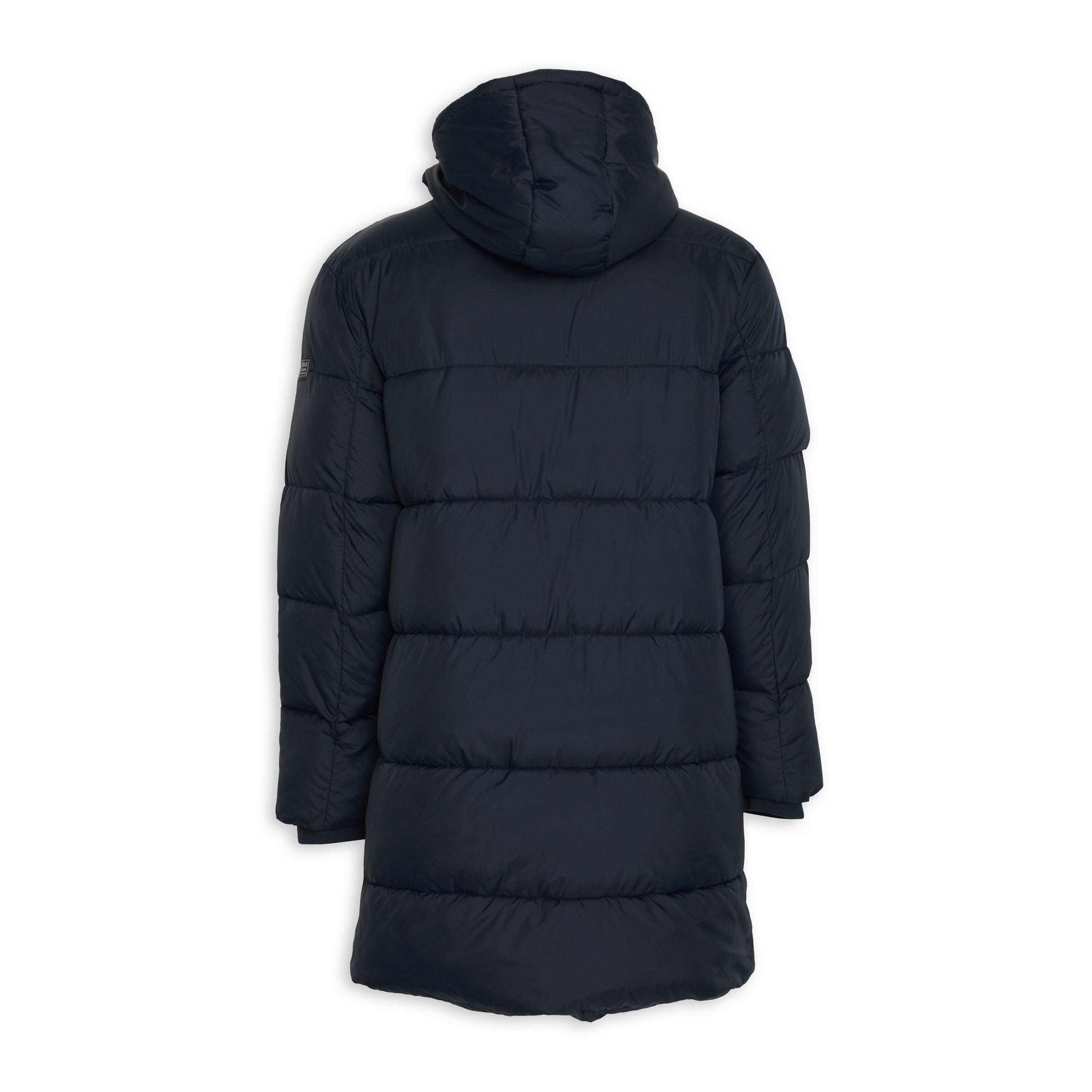 Long navy puffer coat hot sale