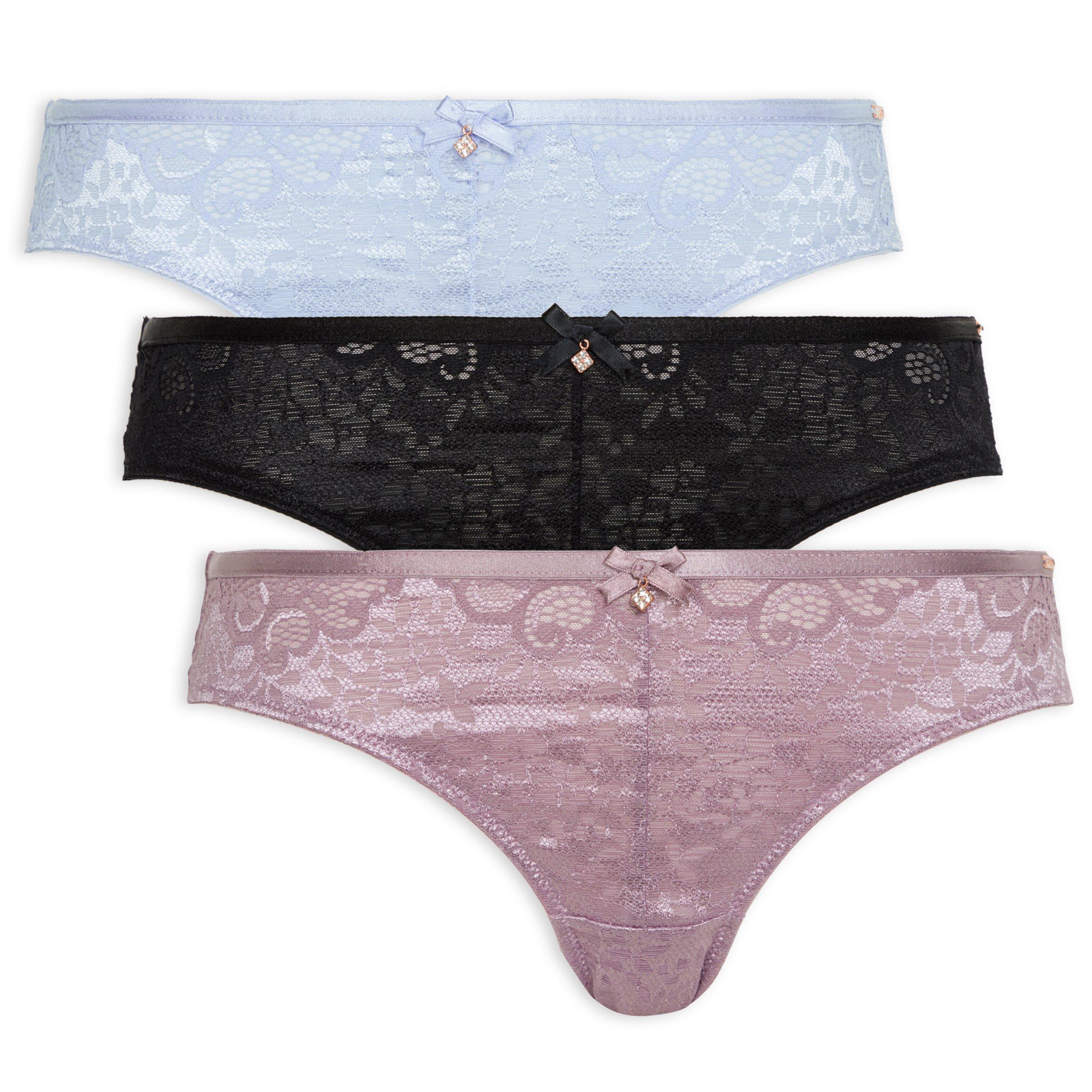 Women's translucent lace brazilian panties with decorative straps