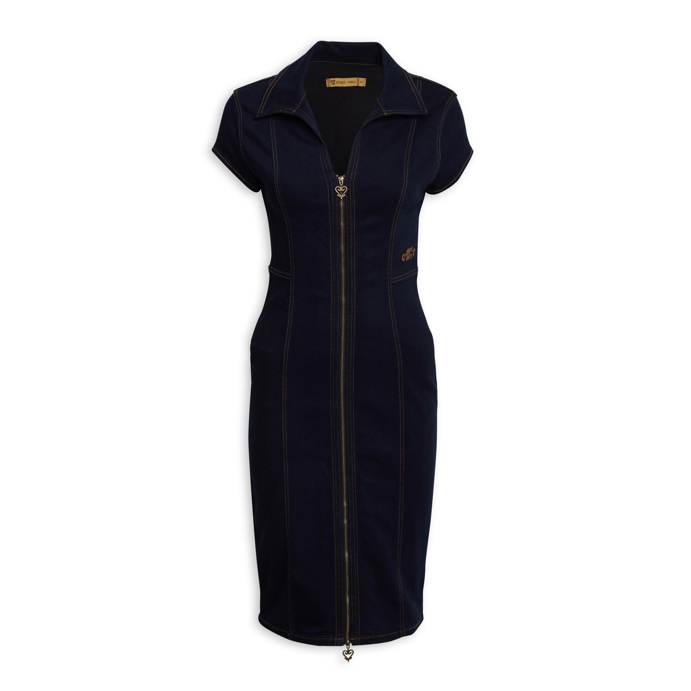 Indigo Zip Front Denim Dress 3065517 Ginger Mary