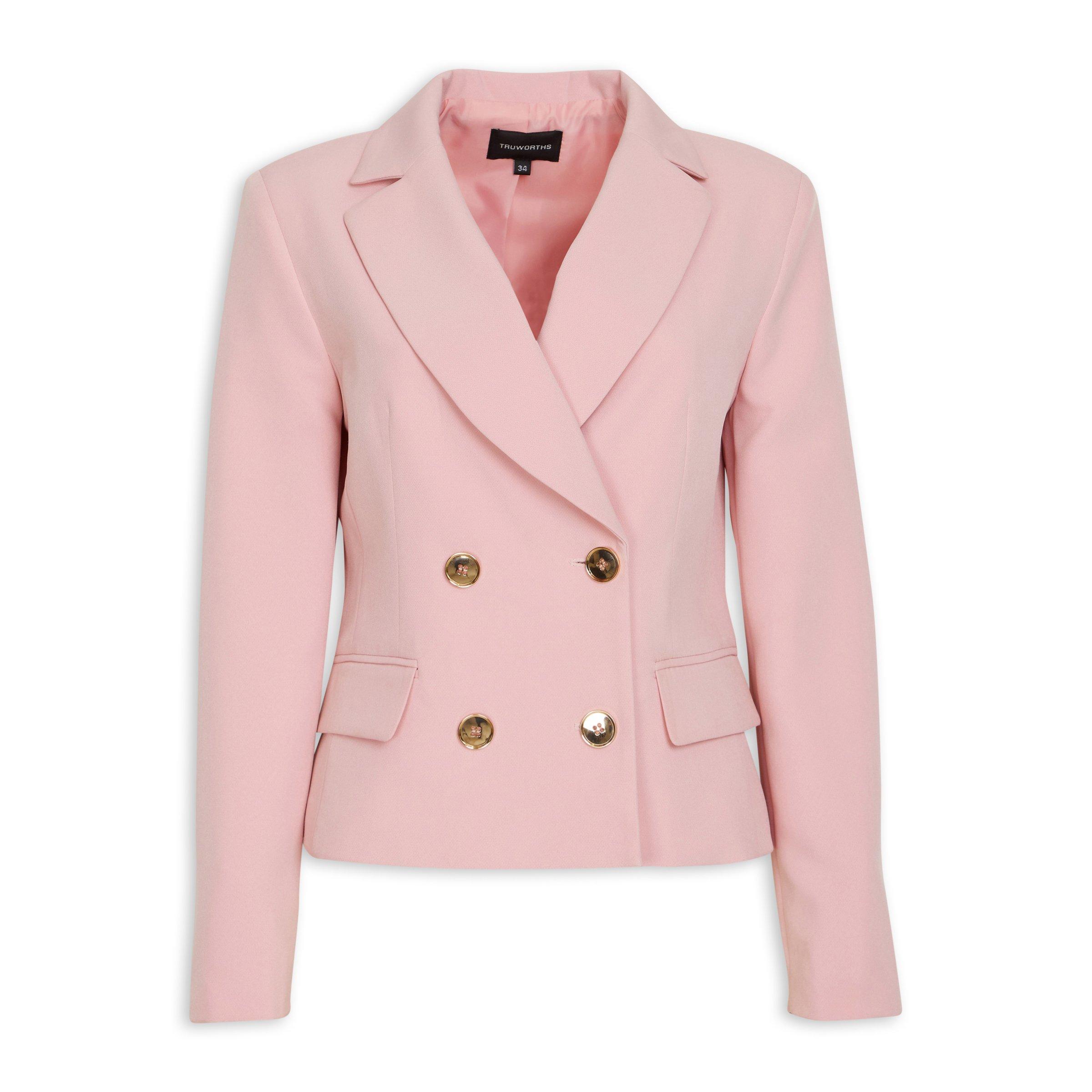 Bright Pink Woven Pocket Detail Double Breasted Blazer