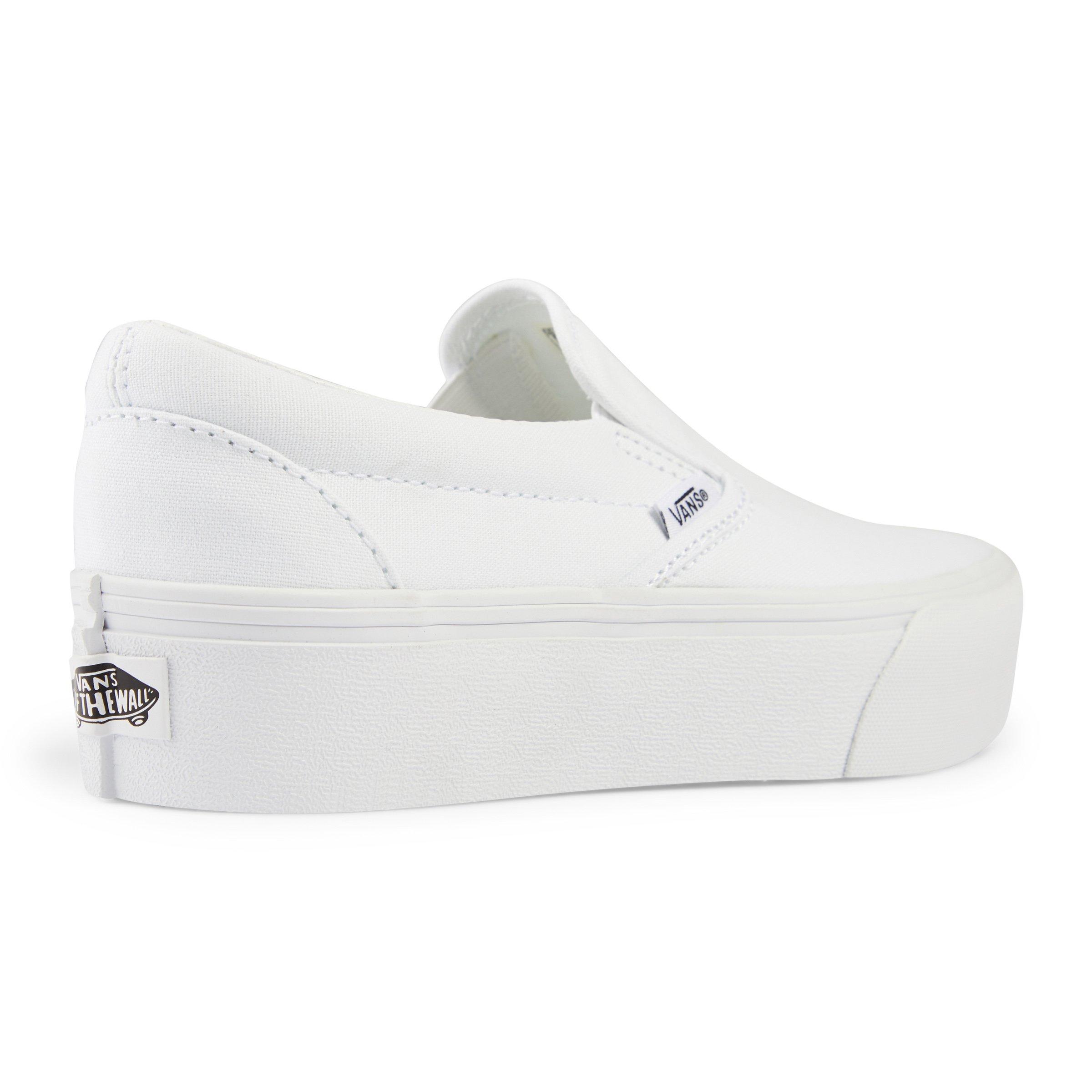 White slip on vans on sale platform