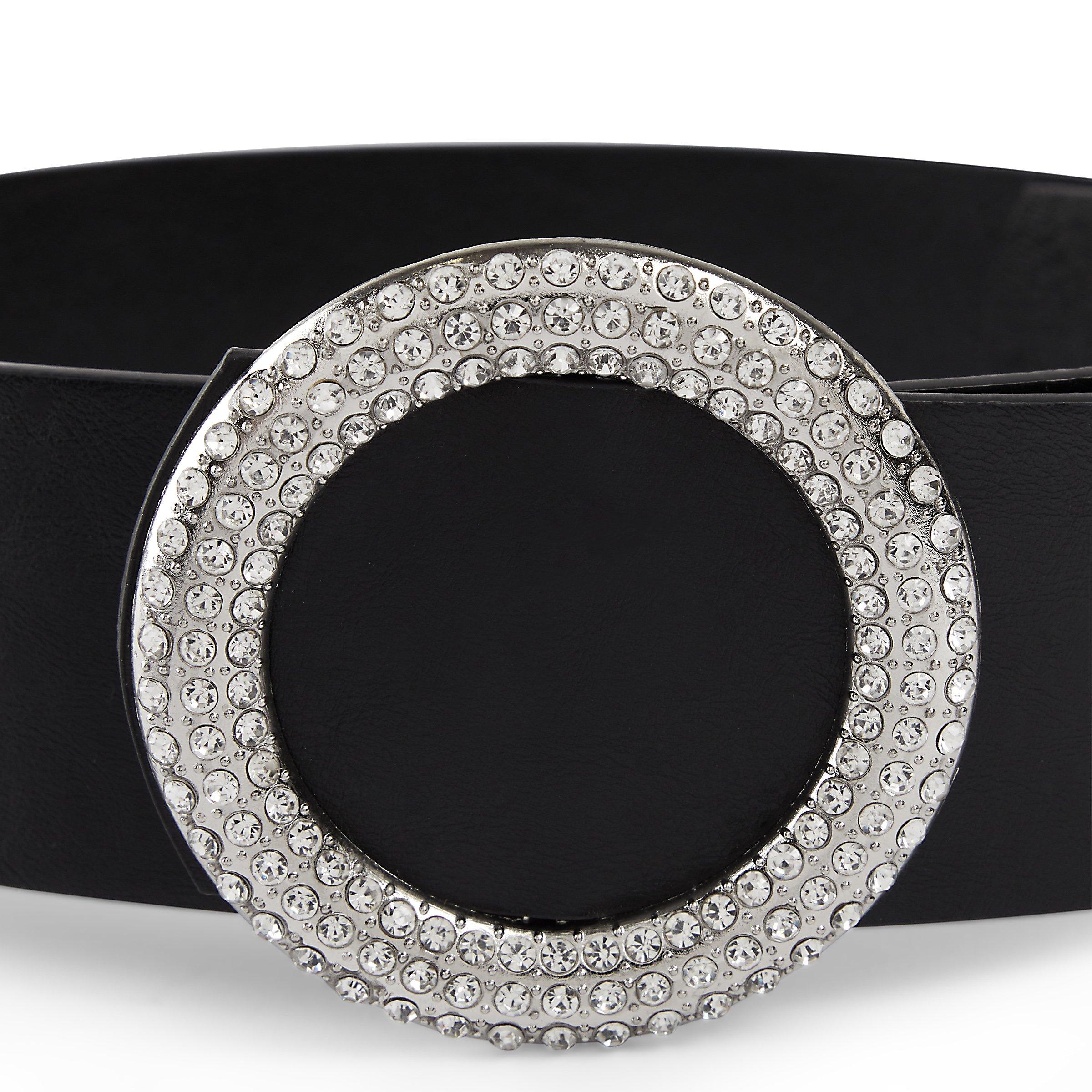 Black Diamante Circle Buckle Belt