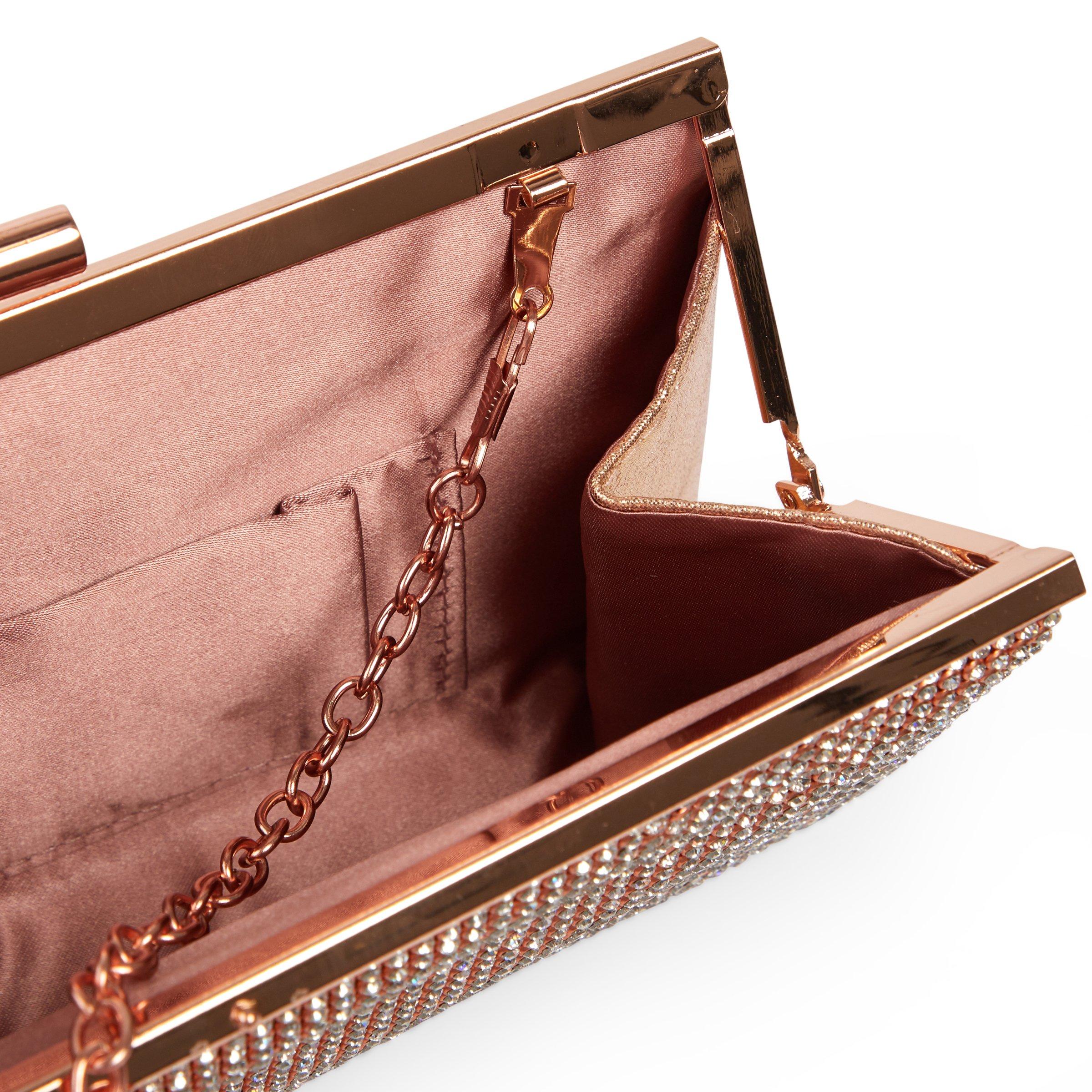 Rose coloured store clutch bag