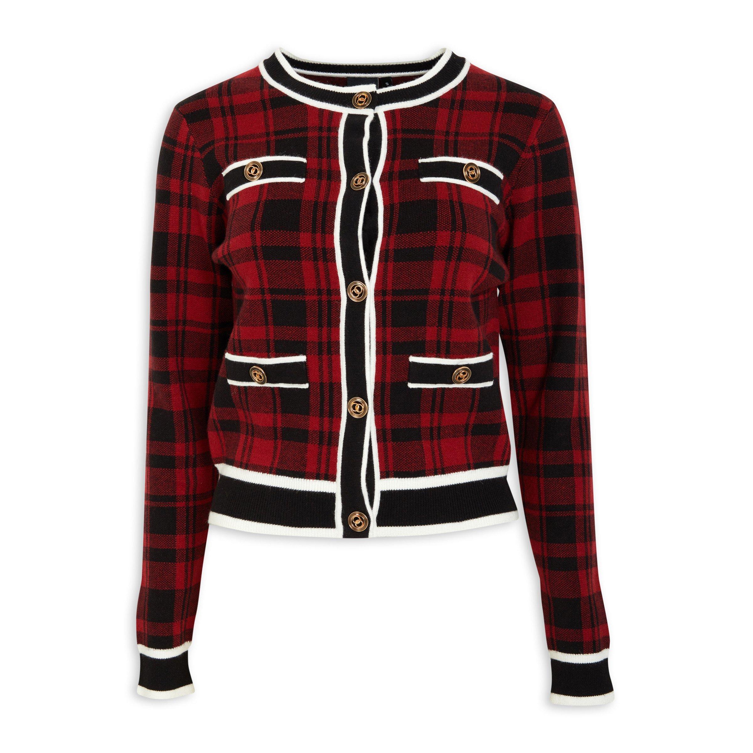 Red checkered cardigan sales