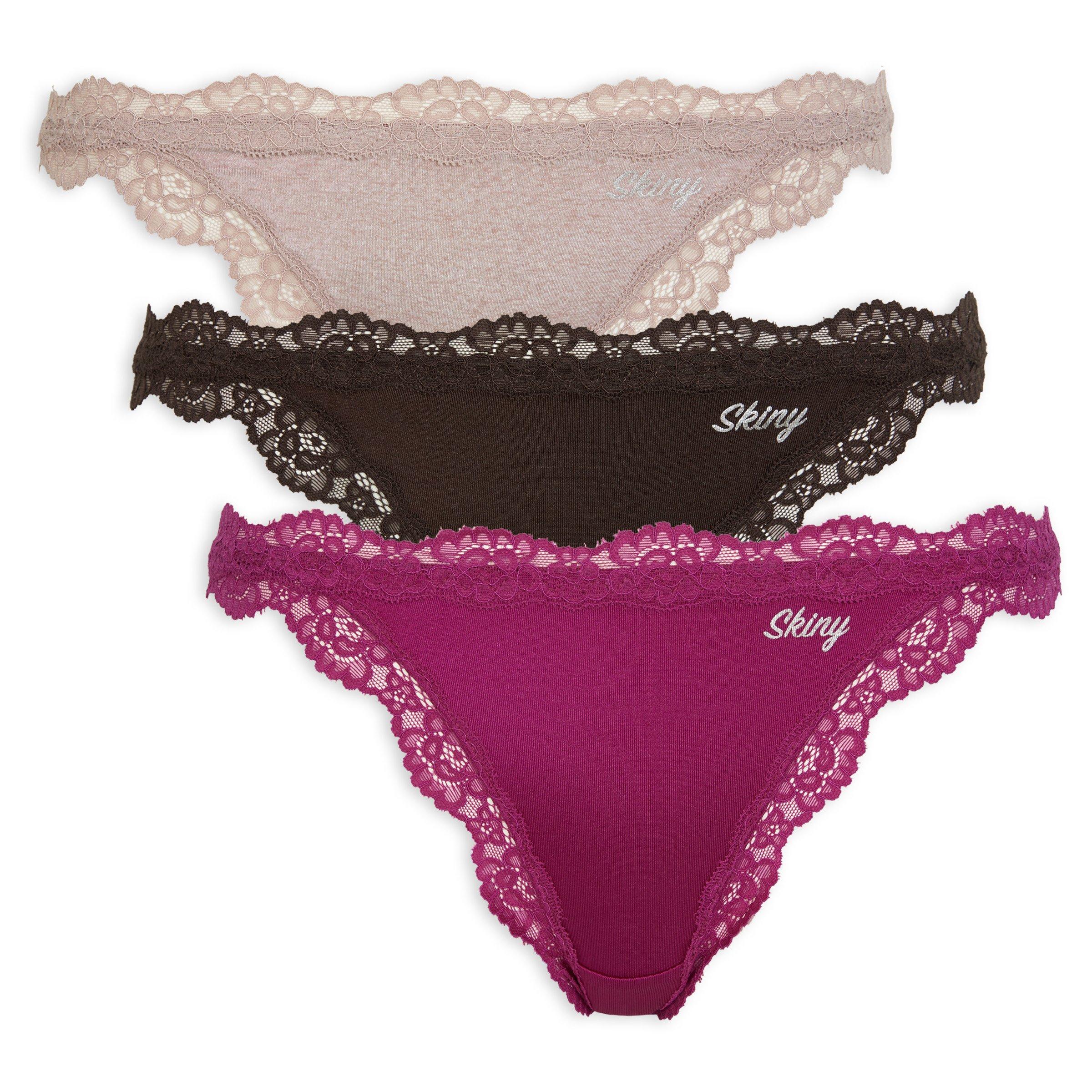 Womens Pink 3pk Invisible Lace-Back Brazilian Briefs