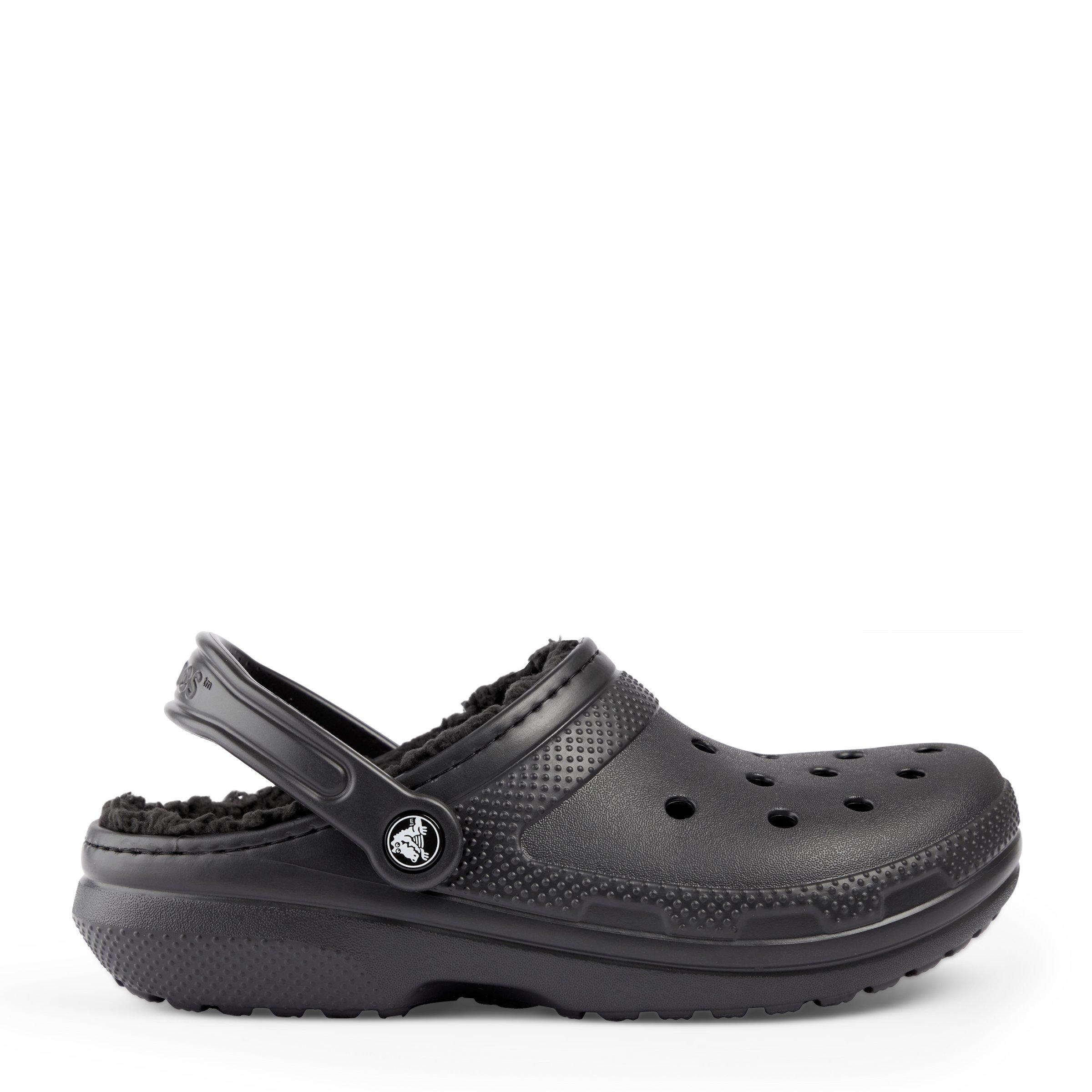 black fur crocs